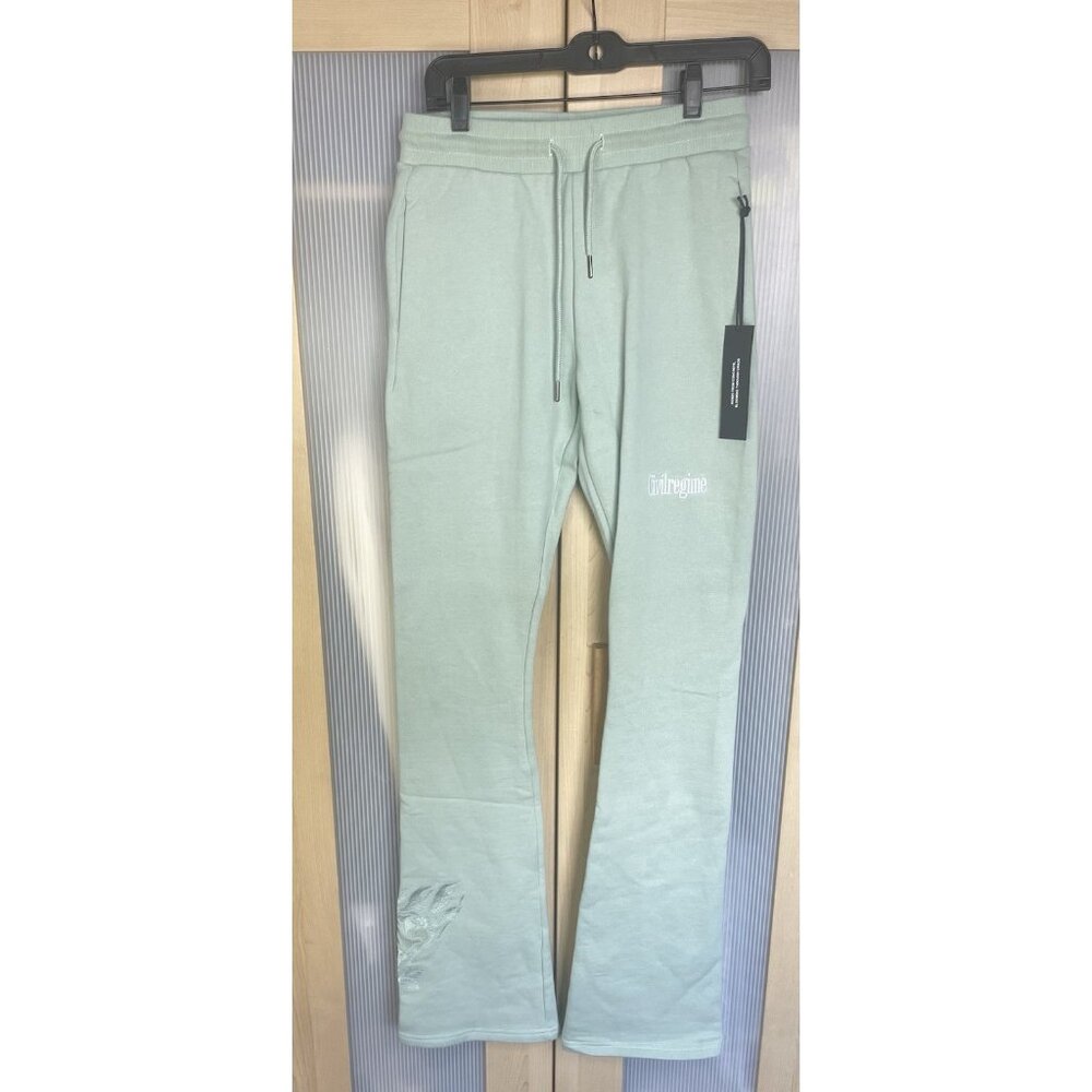 Civil Regime Pants Mens Small Green Flare Fleece Logo Sweat Joggers New